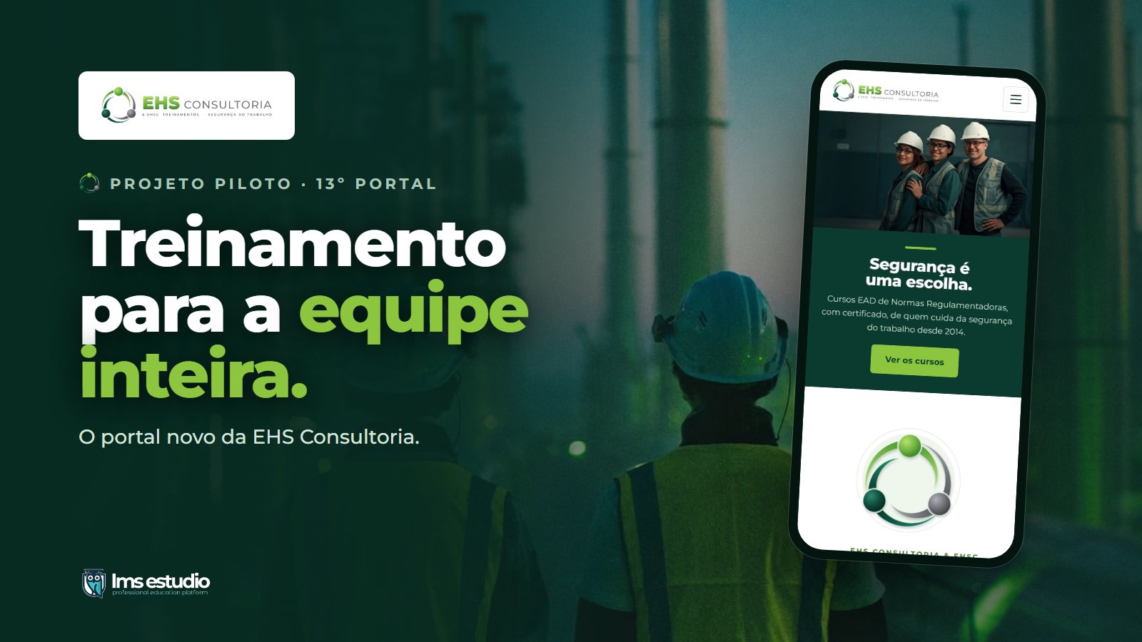 Antes e depois: o portal novo da EHS Consultoria, com o manual da marca aplicado